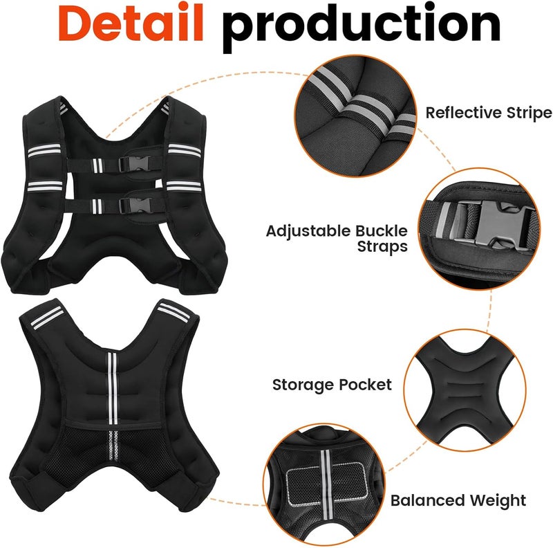 Poudee Weighted Vest, 6lb/8lb/10lb/12lb/16lb/20lb/25lb/30lb Weight Vest for Men Women, Body Weight Vests Adjustable with Reflective Stripe for Strength Training, Running, Workout, Jogging, Walking - Image 5